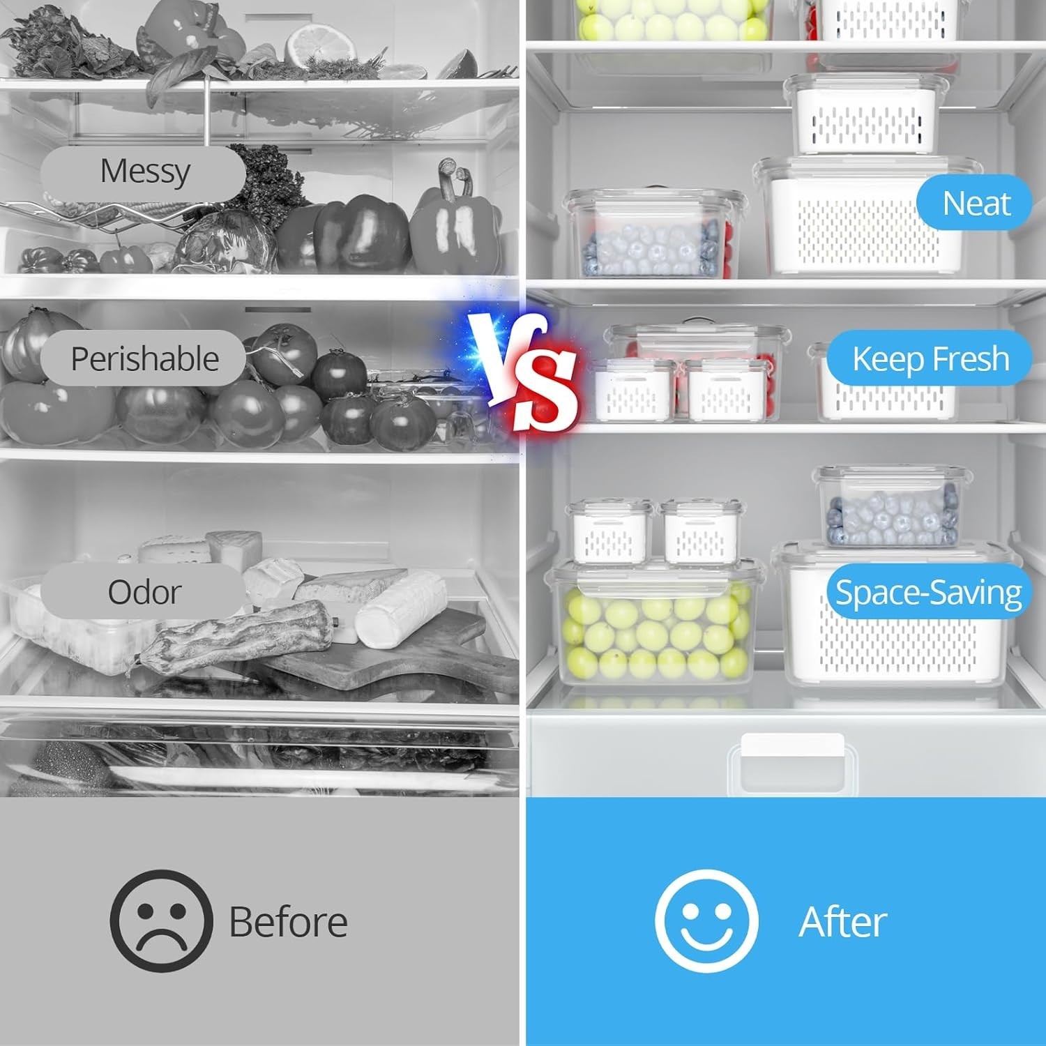 Fruit Storage Containers Set 10Pcs with Vent Lid and Colander for Fridge