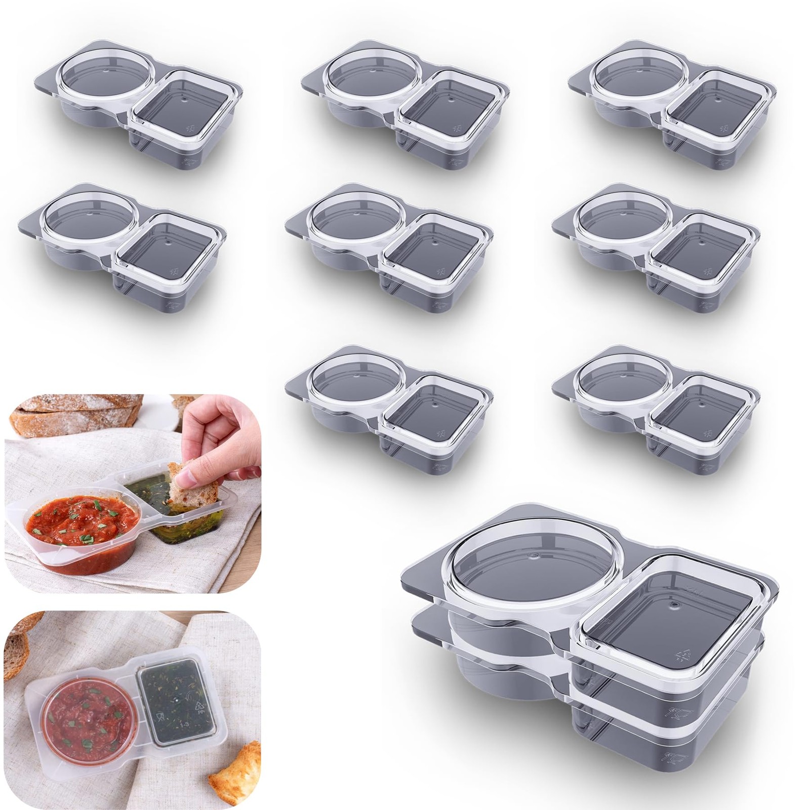 10Pcs Double Compartment Condiment Container with Lid Double Compartment Snac…