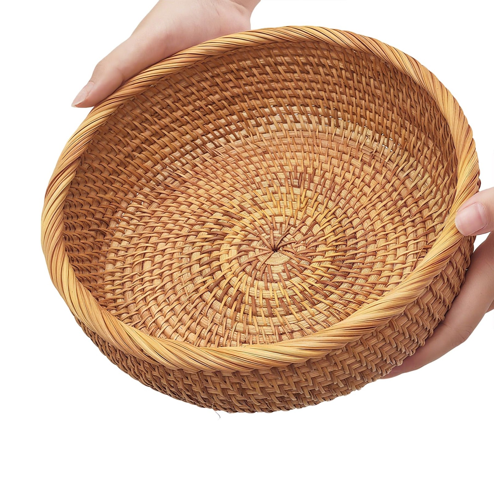 9.2″ Medium Round Rattan Wicker Bread Basket, Natural Fruit Basket for Kitche…