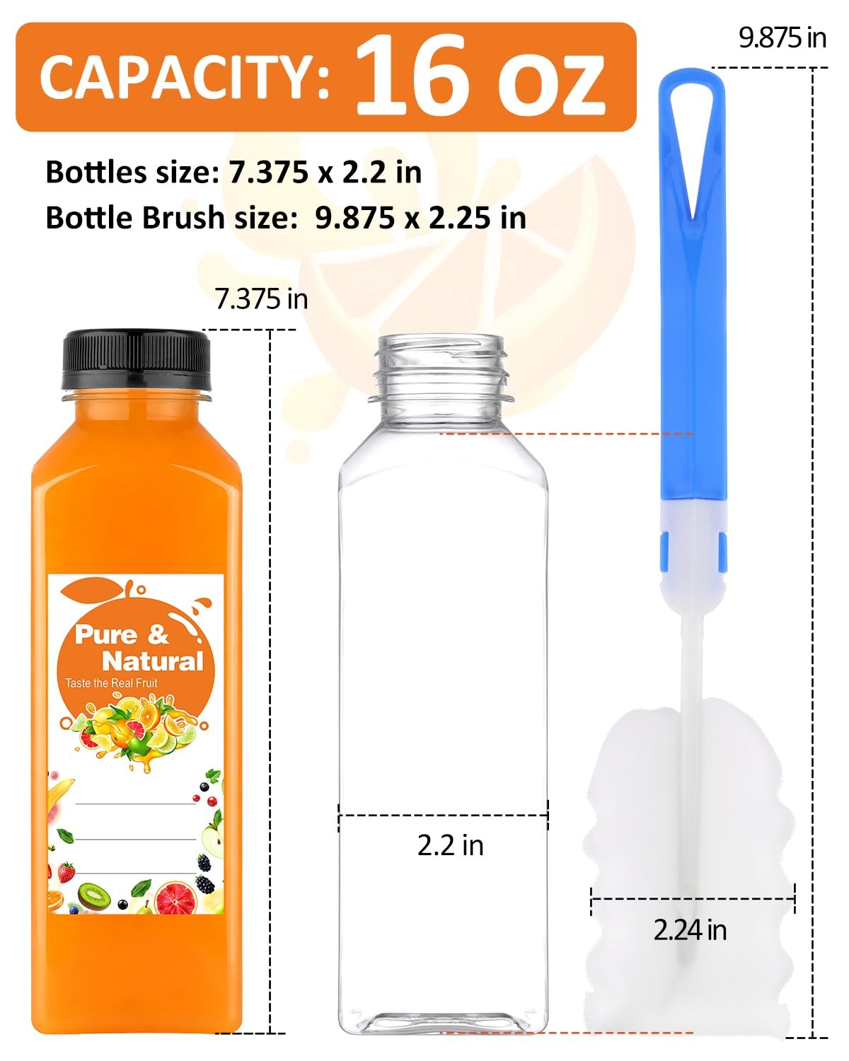 36 Pack 16oz Plastic Juice Bottles with Caps, Empty Reusable Bottles for Juic…