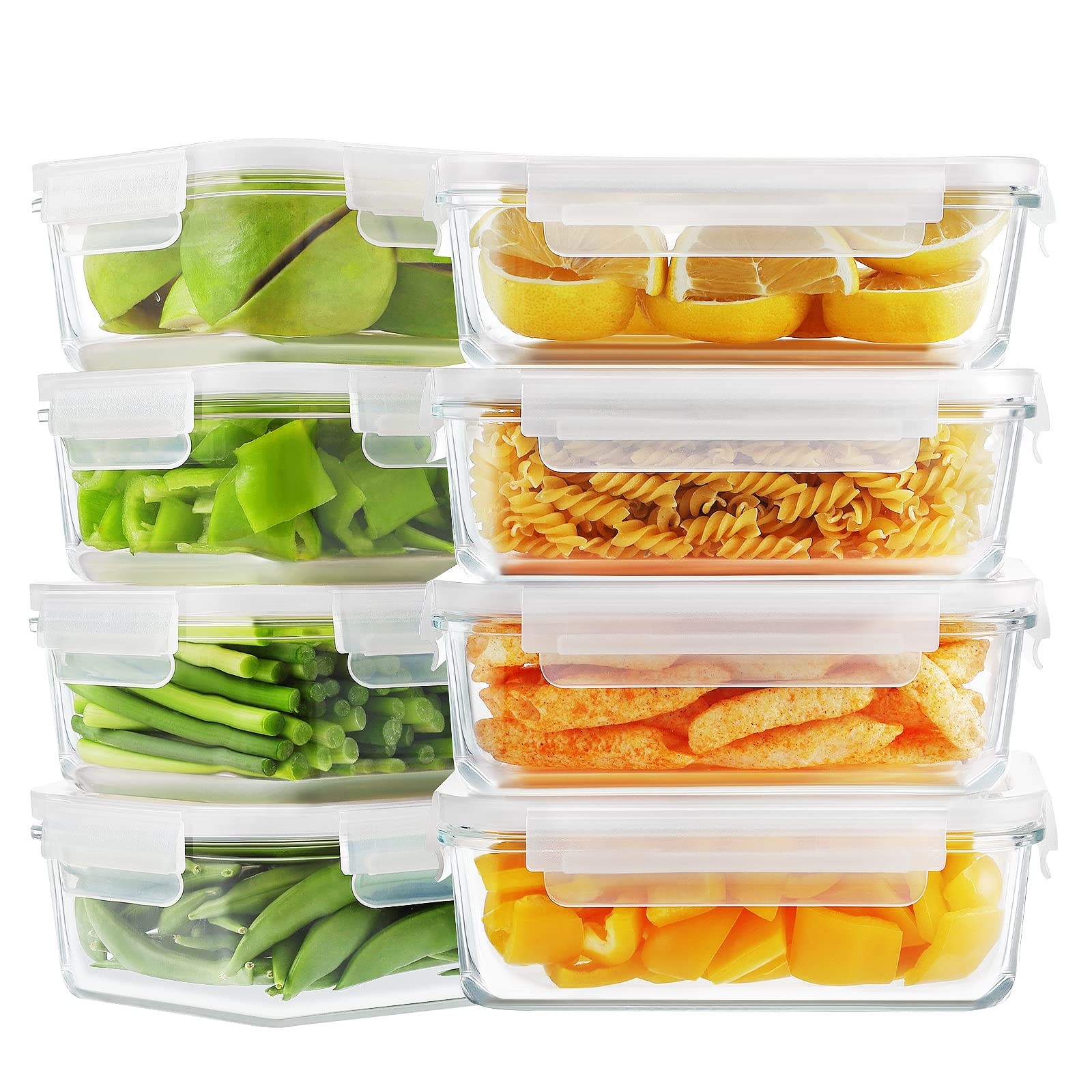 Bayco 8 Pack Glass Food Storage, 7.6 inches x 5.2 x 2.7 inches, White