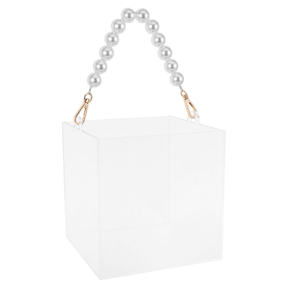 Clear Acrylic Present Box With Pearl Handle for Wedding Favors Birthday Party