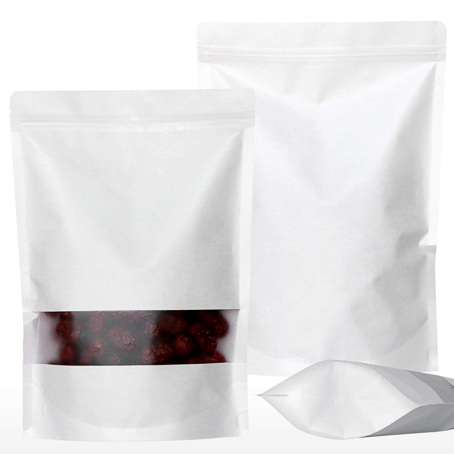 Sumdirect 100Pcs White Kraft Stand Up Bagsself-Sealing Zipper Food Pouches