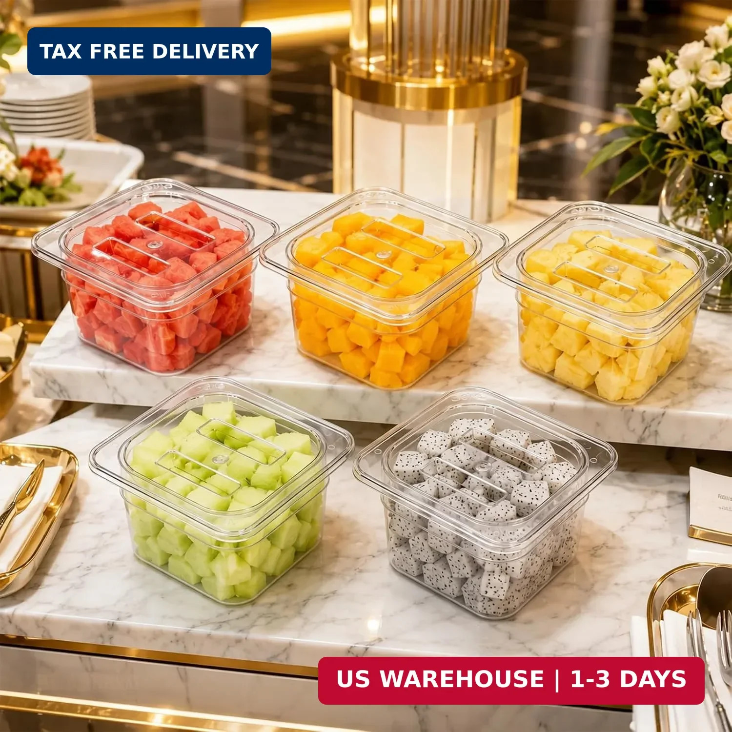 Bekith 6 Pack 1/6 Size Plastic Clear Food Pans with Lids for Kitchen Restaurant
