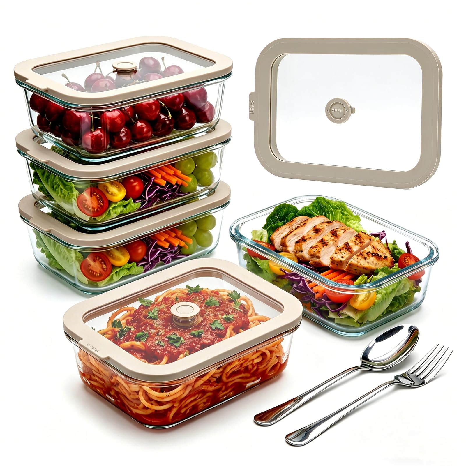 Encheng 5 Pack 35 oz Glass Meal Prep Containers, Plastic-Free Glass Food Stor…