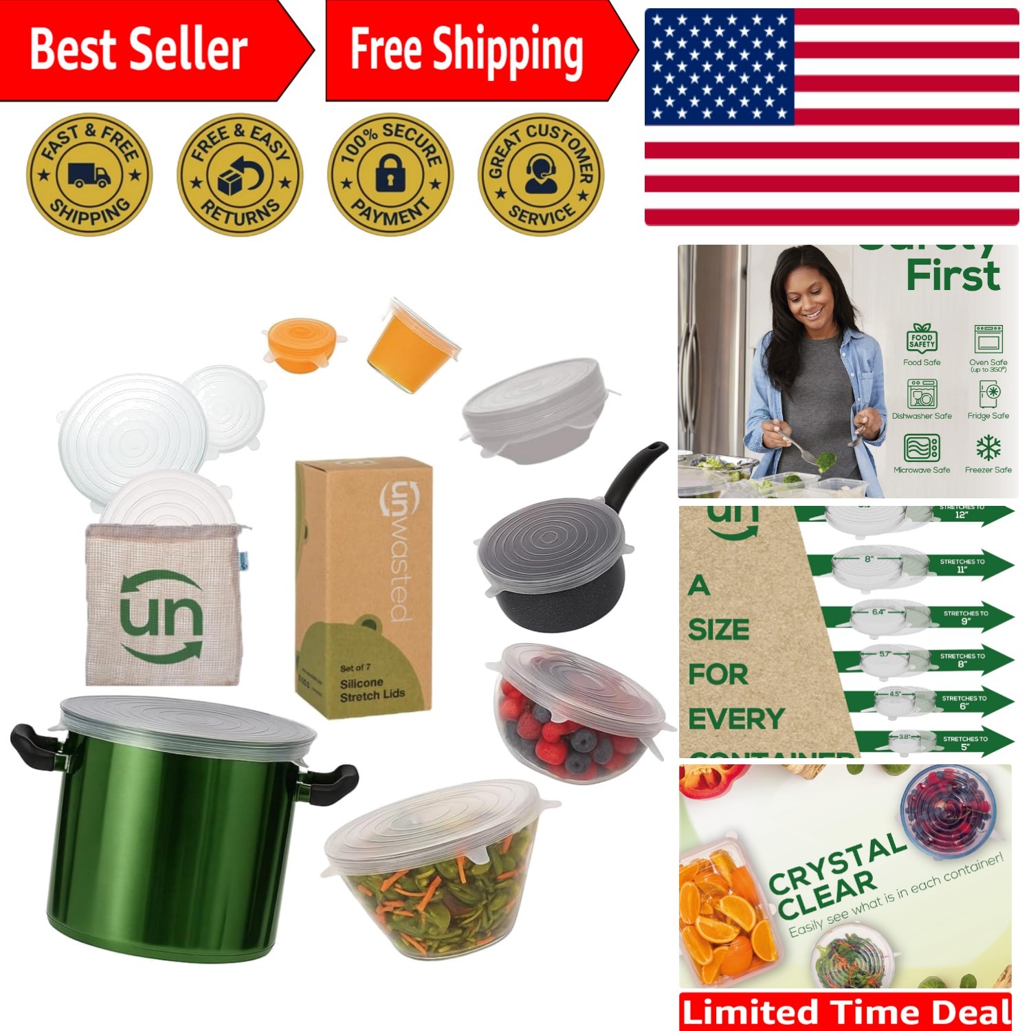 Eco-Friendly Reusable Silicone Lids Variety Pack – 7 Sizes for All Containers