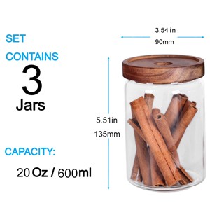 Glass Jars, Food Storage Containers with Airtight Acacia Lids, 20FL OZ(600ml)