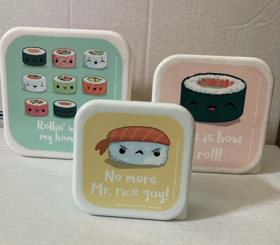 Bento Box Set – Sushi Themed 3 Nesting Food Storage Containers Funny