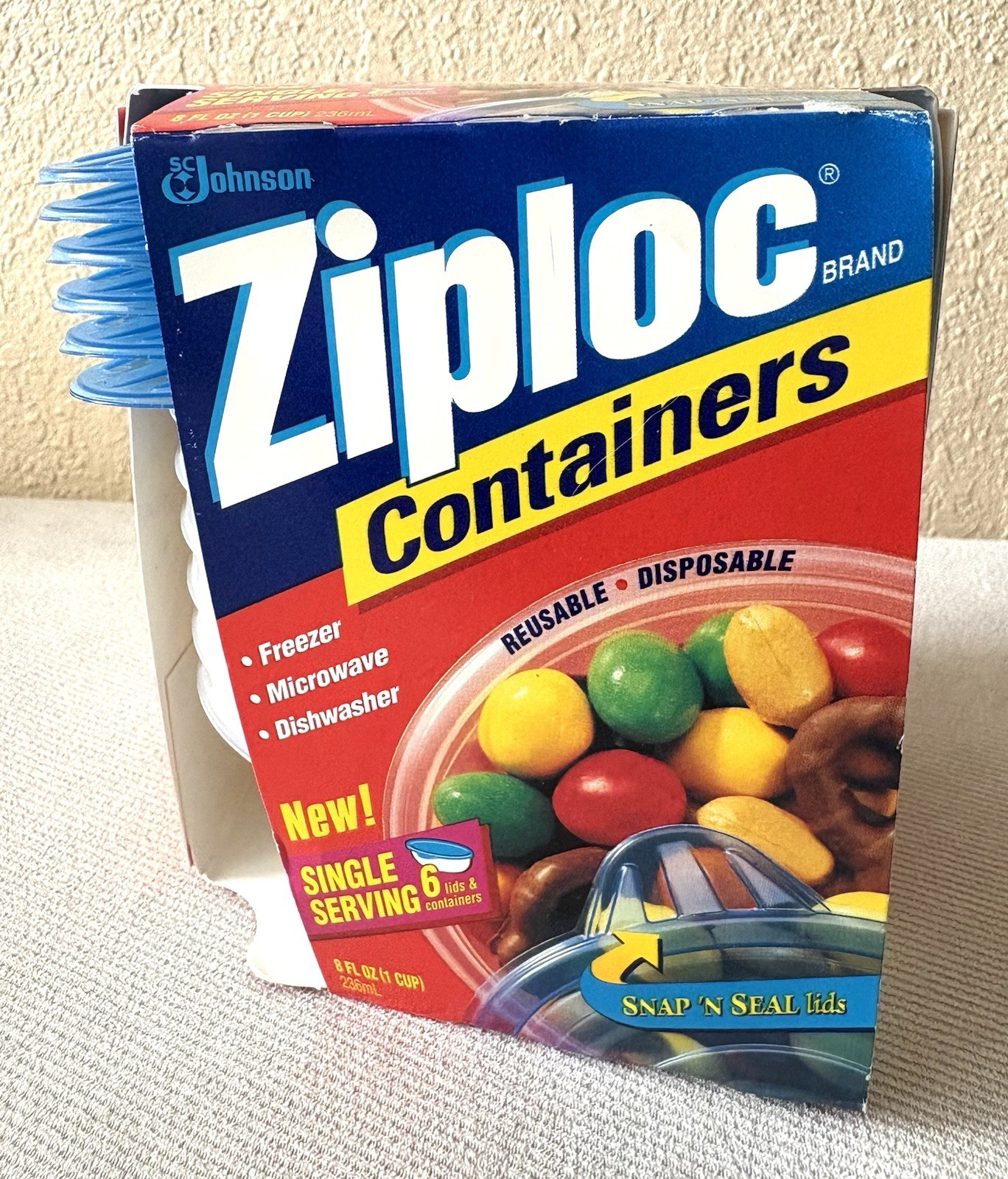 Ziploc Vintage 1998 Snap’n Seal Single Serve 8fl.oz./1 Cup 6 Storage Containers