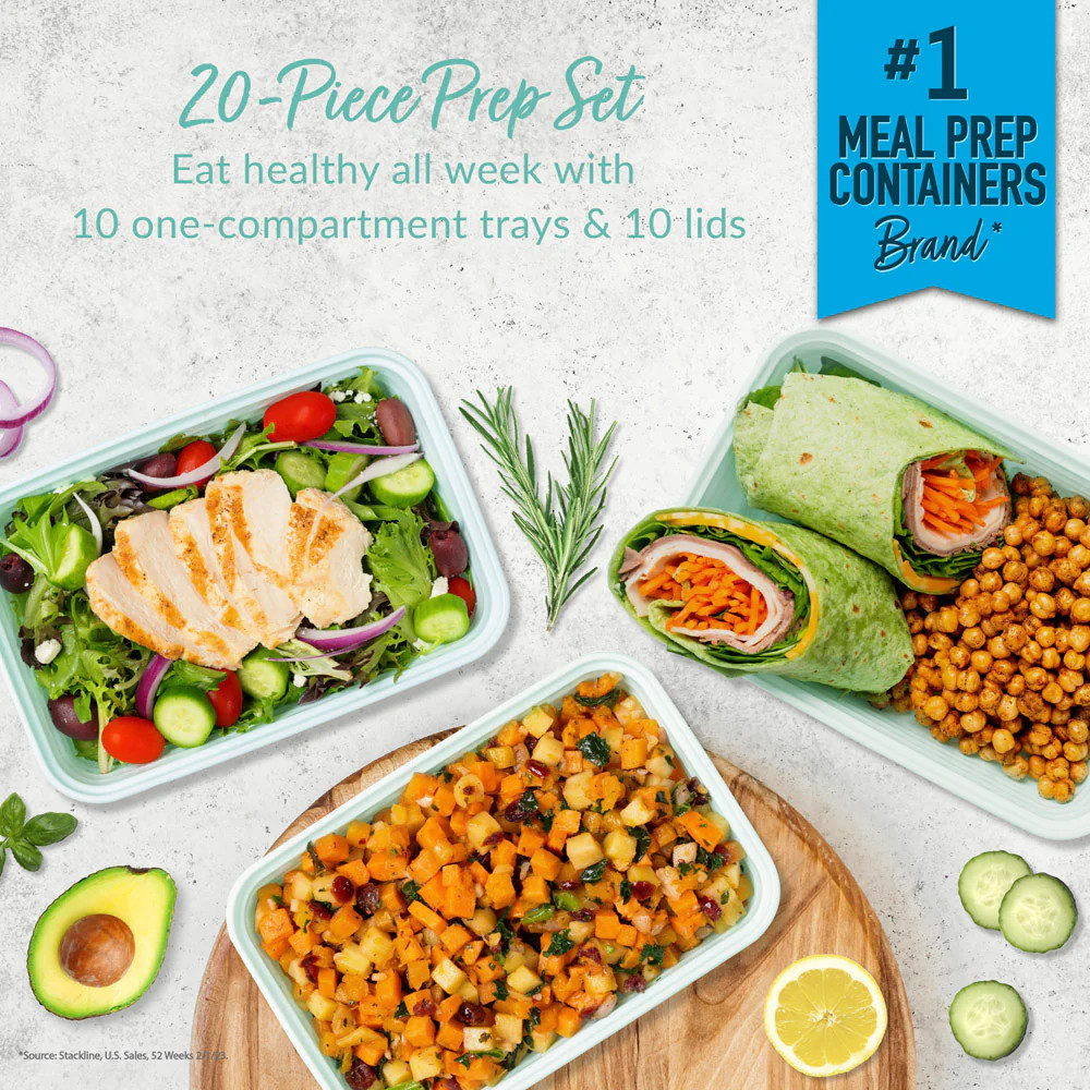 Bentgo Prep 1-Compartment Meal Prep Containers – 20-Piece Set (10 Trays + lids)