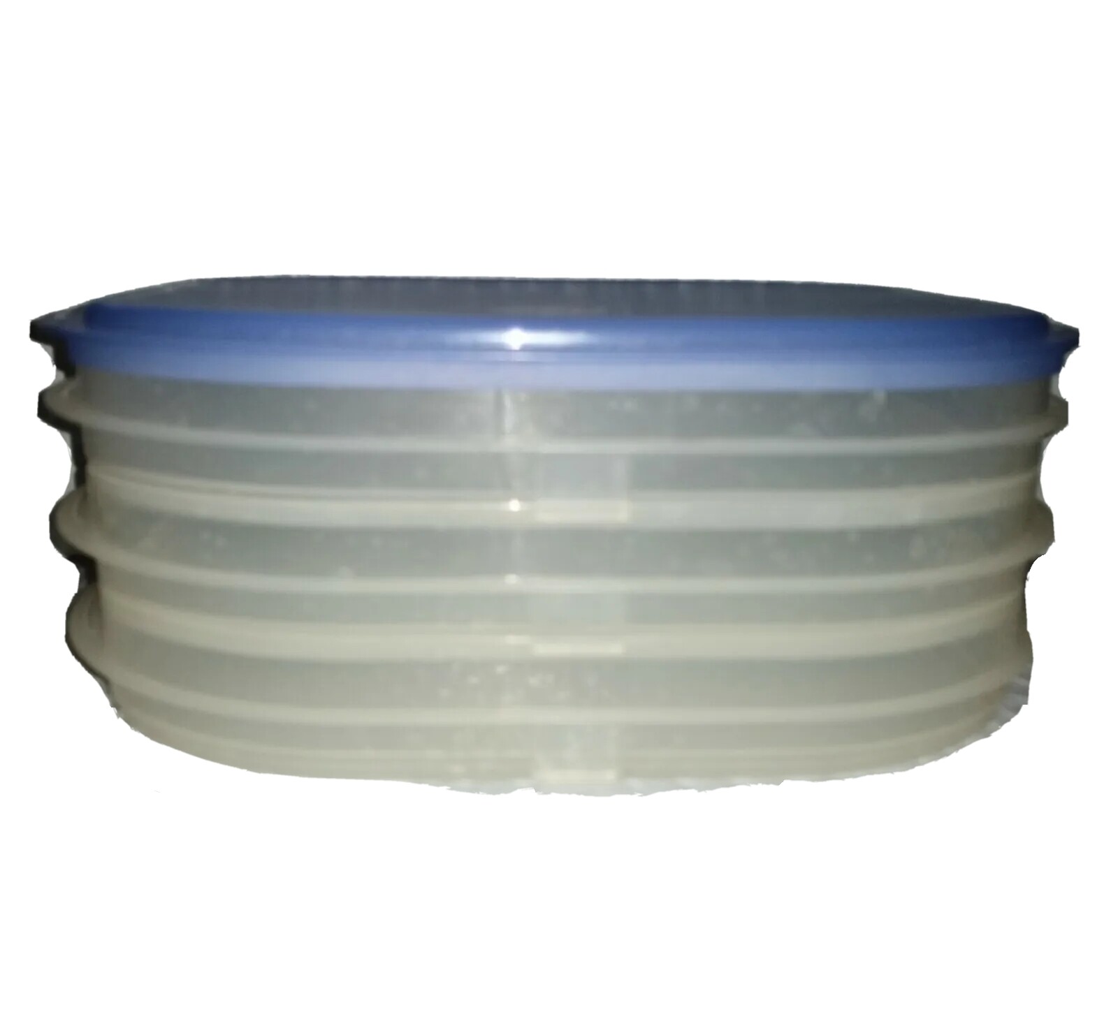 Tupperware Stackable Deli Keeper 3 Three Trays Meat Cheese Clear w/Teal Blue Lid
