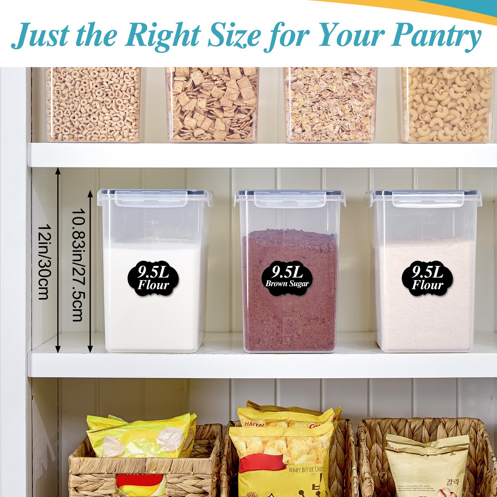 2 PCS 9.5L Flour Sugar Storage Container 25 Lbs Airtight Pantry Canister