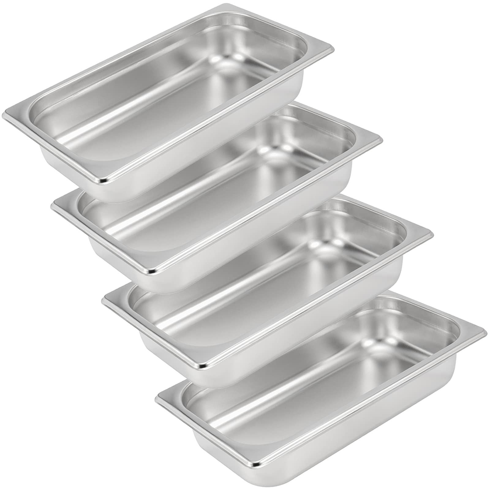 4 Pack 1/3 Size x 2.5 Inch Deep Steam Table Pan, 12.8″x6.9″x2.6″ Stainless St…