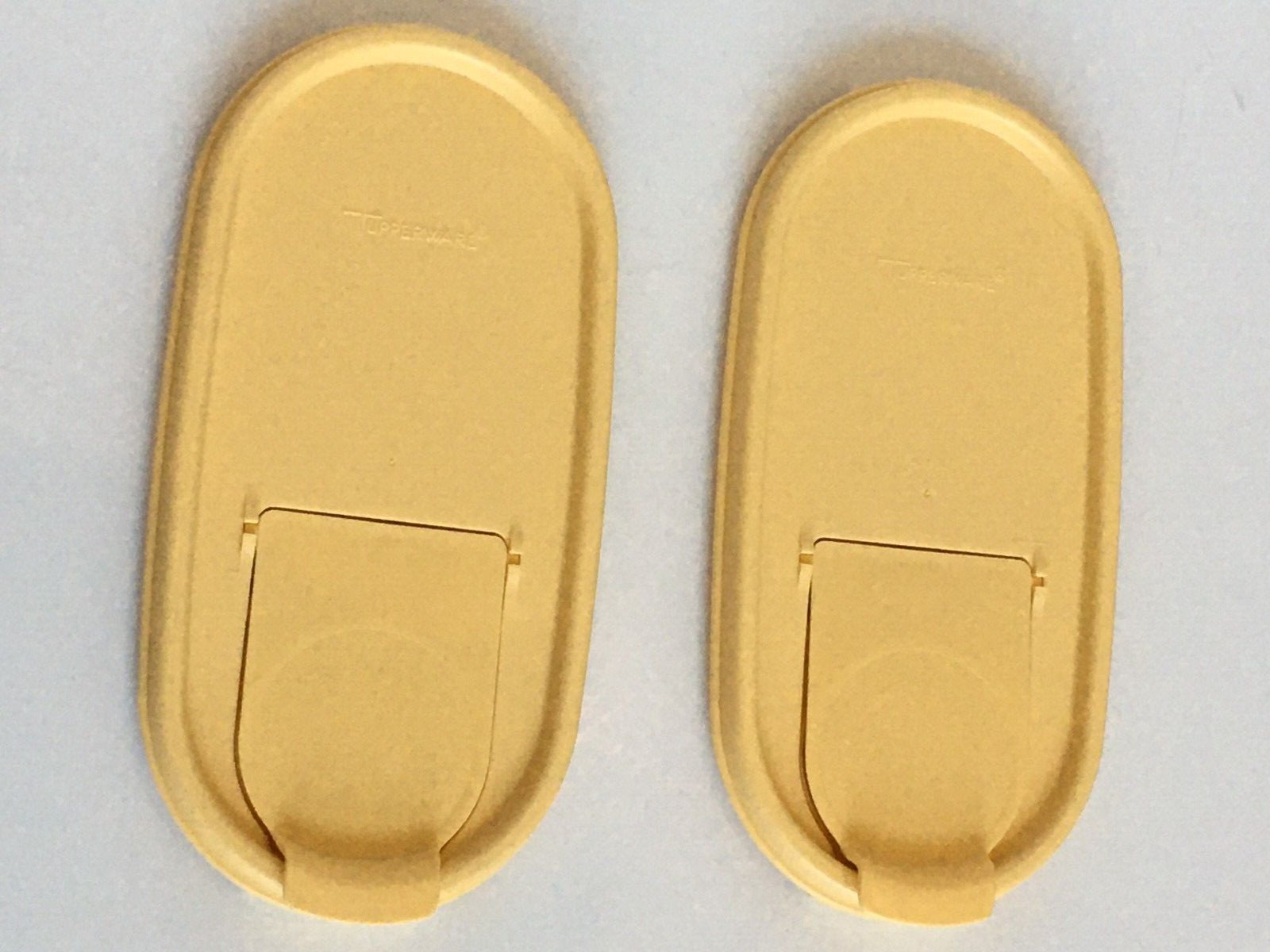 2 Tupperware Modular Mates Oval Lid Seal #1617- Yellow Hinged Pour Made in USA