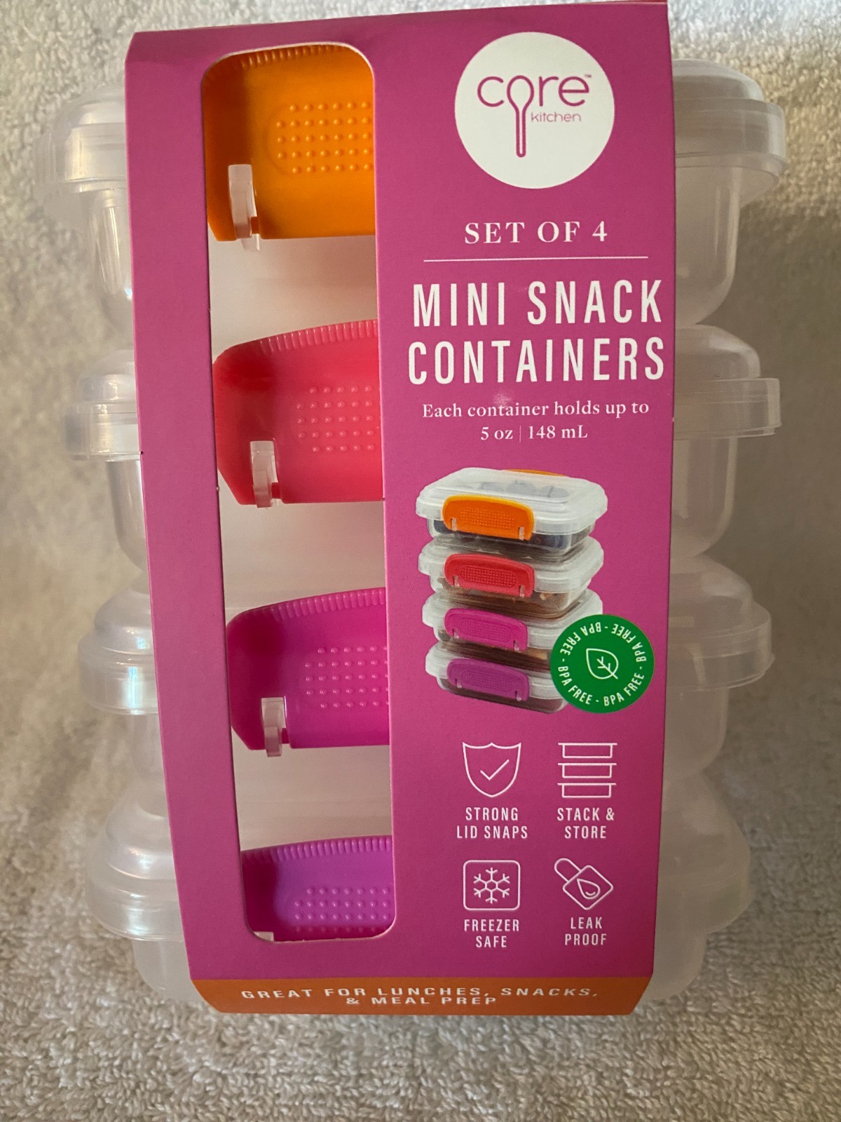 CORE set of 4 mini snack containers 4 1/2″ X 3″