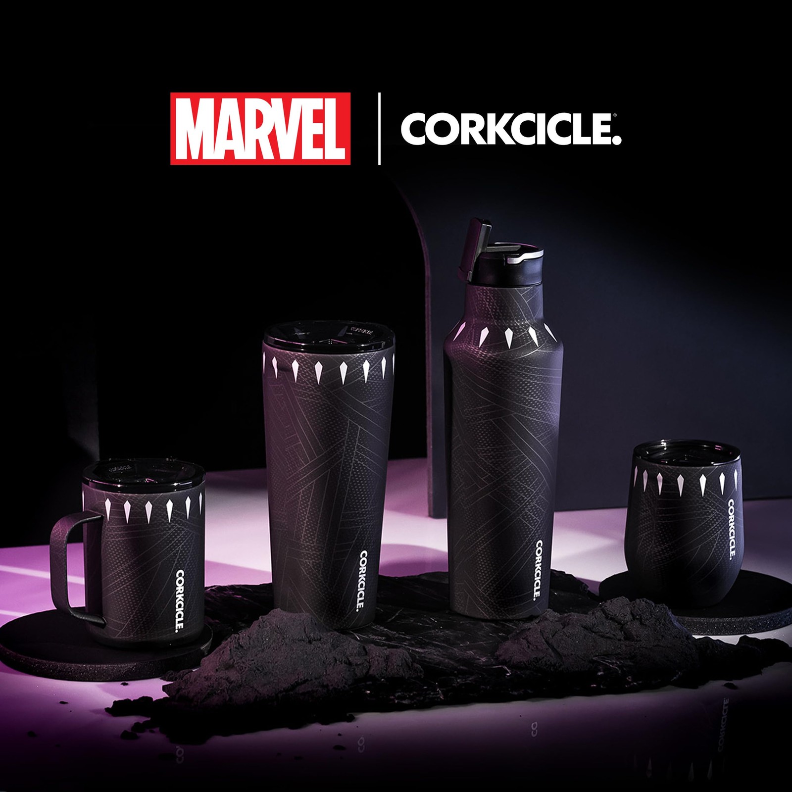 Corkcicle Stemless Insulated Wine Glass Tumbler 12oz Black Panther Keeps Beverag