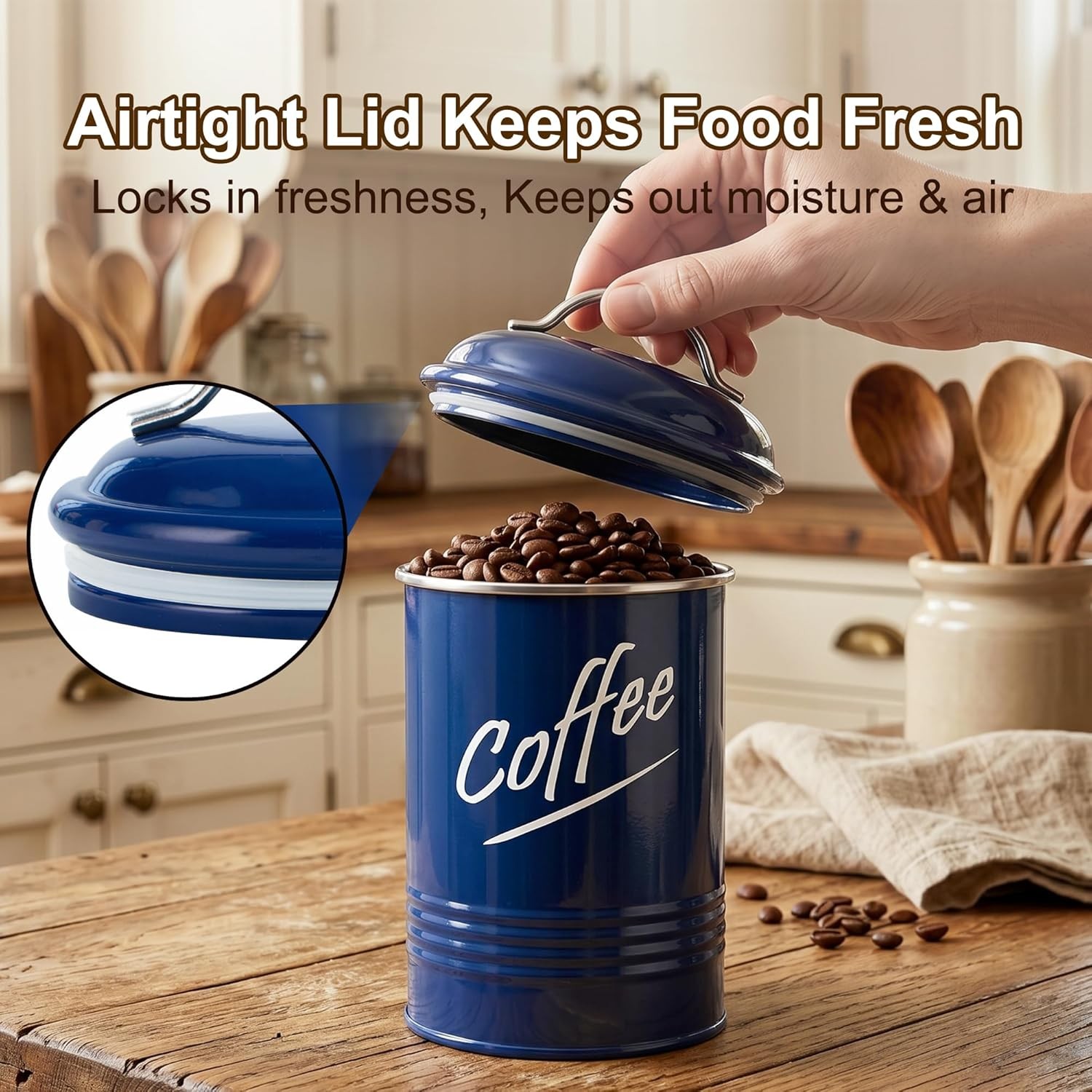 Kitchen Canister Set of 4, Airtight Stainless Steel Food Storage Containers with
