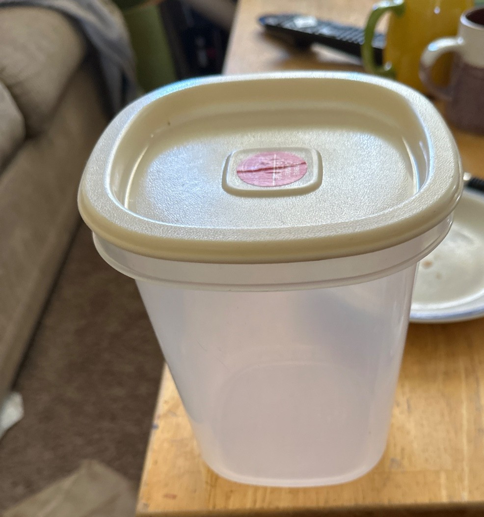 Vtg Rubbermaid Servin Saver 6 Cup Food Storage Container #5 Clear Almond Lid