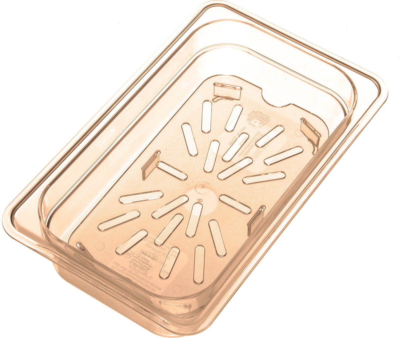 1/4 Size Amber High Heat Plastic Storplus Food Pan Drain Shelf Drain Tray