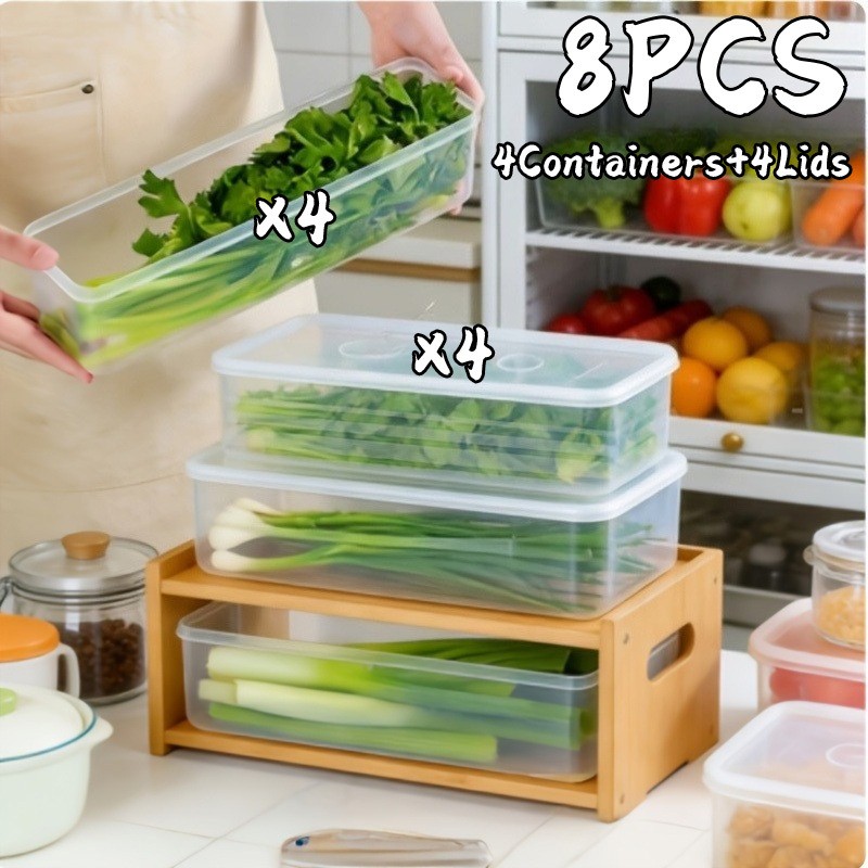 8pcs Transparent Stackable Refrigerator Storage Boxes with Lids