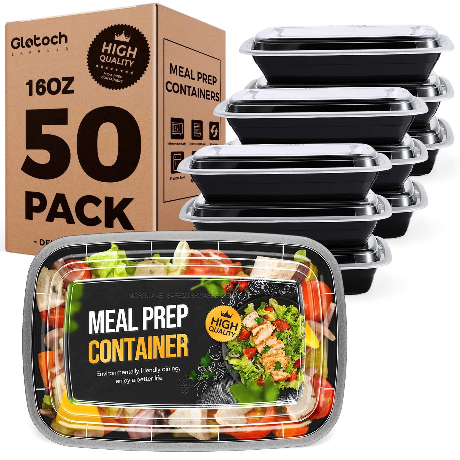 Glotoch 16oz Meal Prep Containers with Lids 50-Pack, Airtight Leakproof Food …