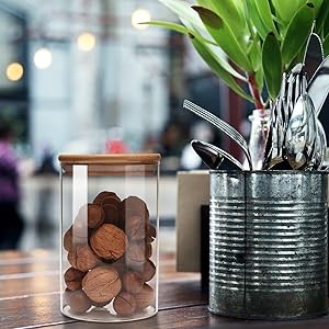 Glass Storage Jar With Airtight Seal wooden, Lid, 25 Ounce Set of 2, 750ml