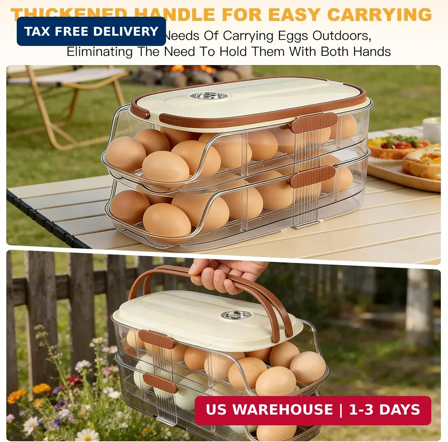 Egg Holder For Fridge, Clear Egg Organizer For Refrigerator With Lid And Handle,
