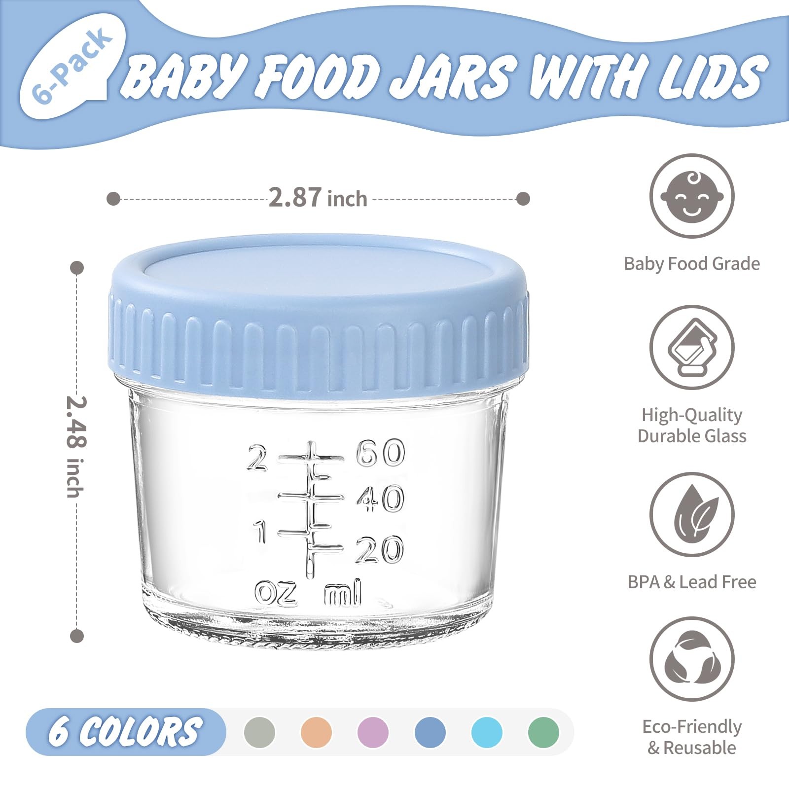 6 Pack Glass Baby Food Storage Containers – 4 Oz Baby Food Jars with Lids Bab…