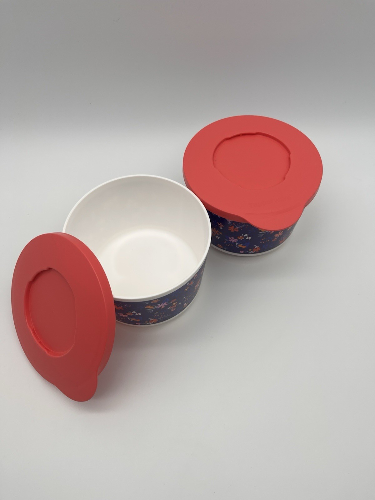 Tupperware Bowls Set of 2 3.25 Cup Floral Pink Blue Serving Dishes