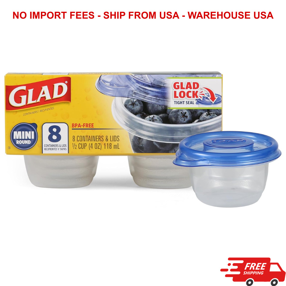 GladWare Mini Food Storage Containers | Small 4 oz – 8 Count, White,Blue