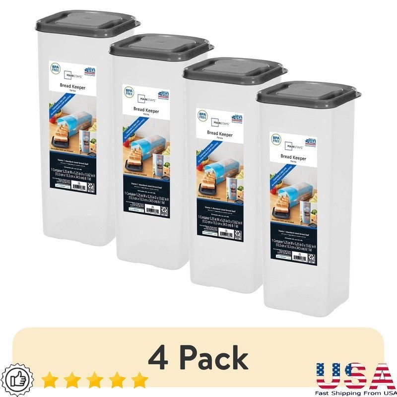 4 Pack Clear Durable Plastic Bread Storage Container W/ Lid Freshness Keeper New
