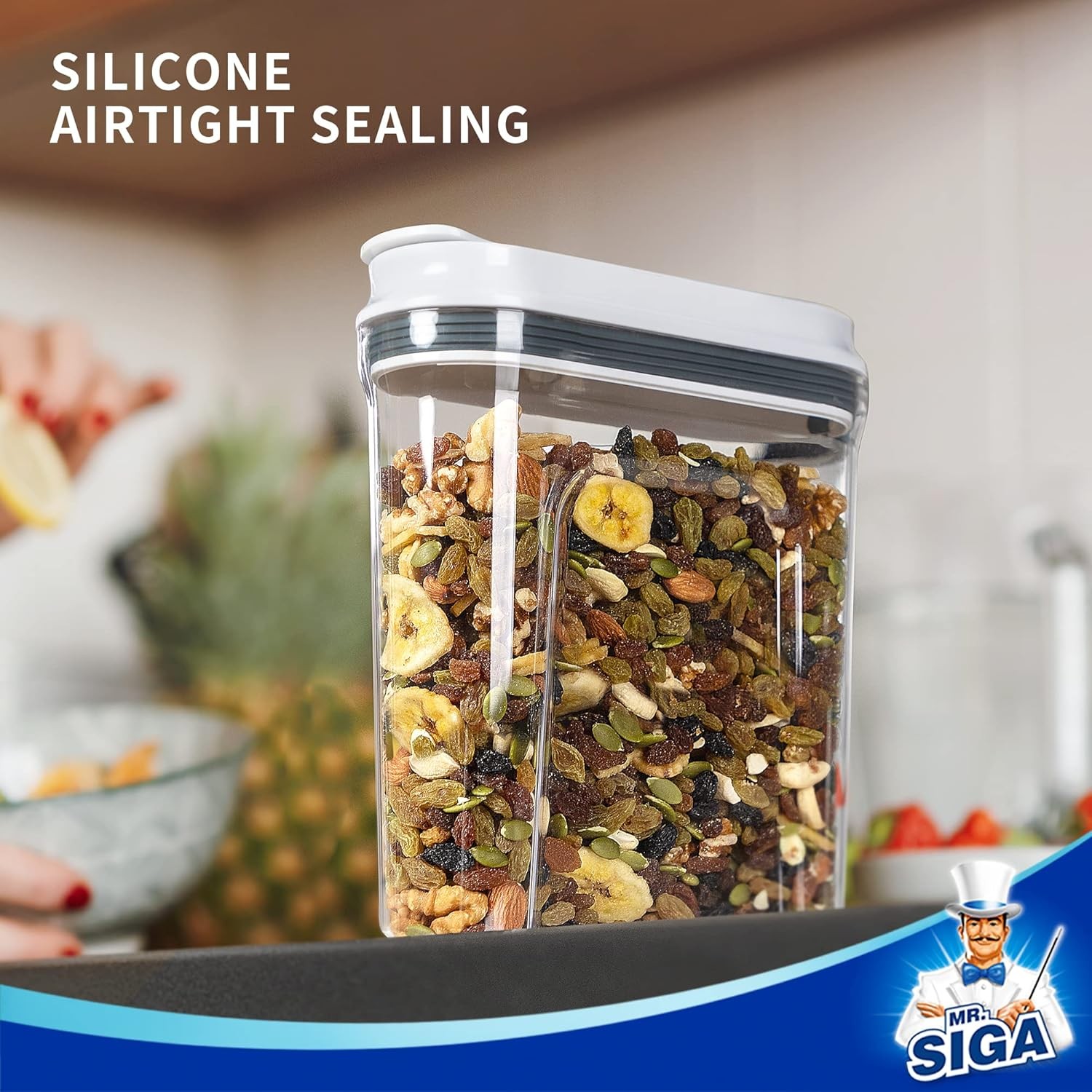 Airtight Cereal Dispenser Set, Storage Containers for Dry Goods, Nuts, Beans,