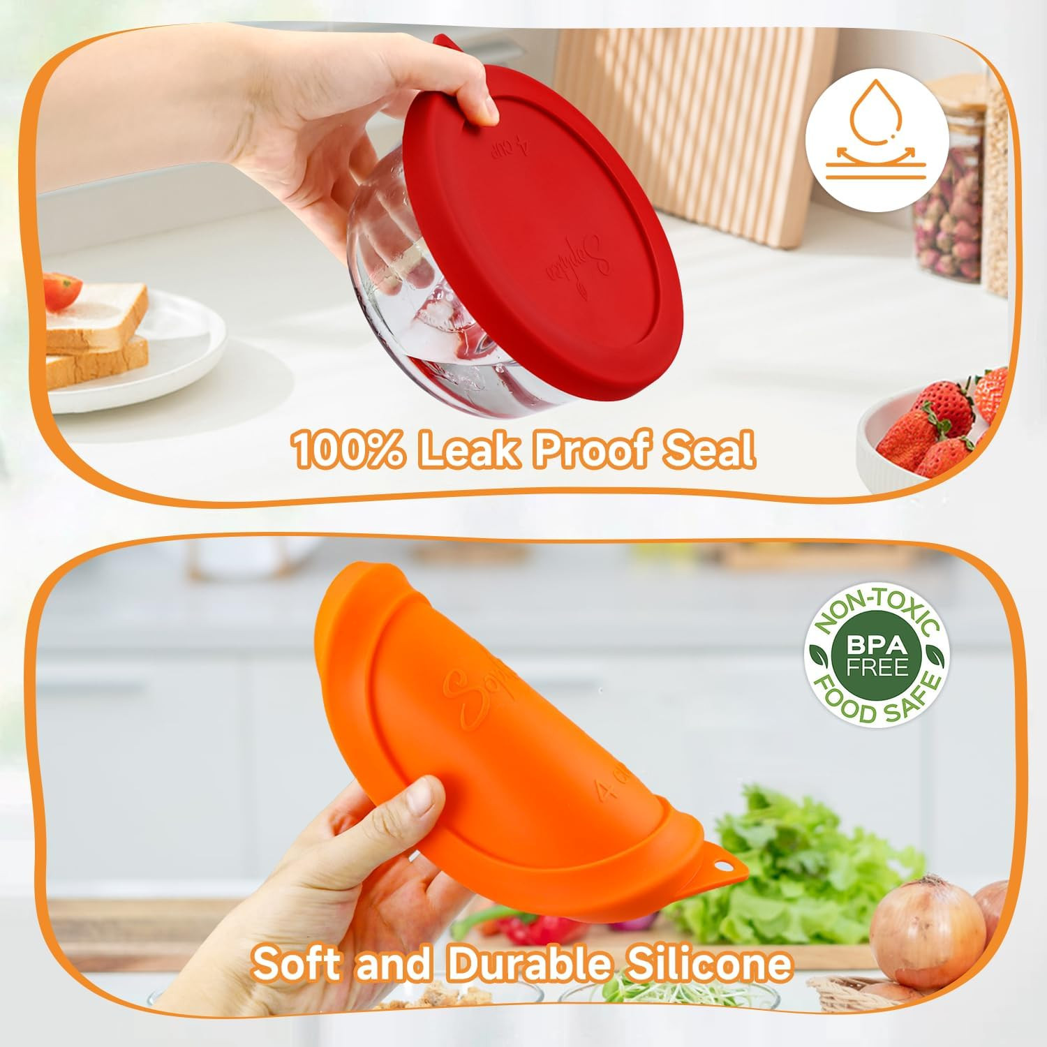 4 Cup round Silicone Storage Cover Lids Replacement for Anchor Hocking and Pyrex