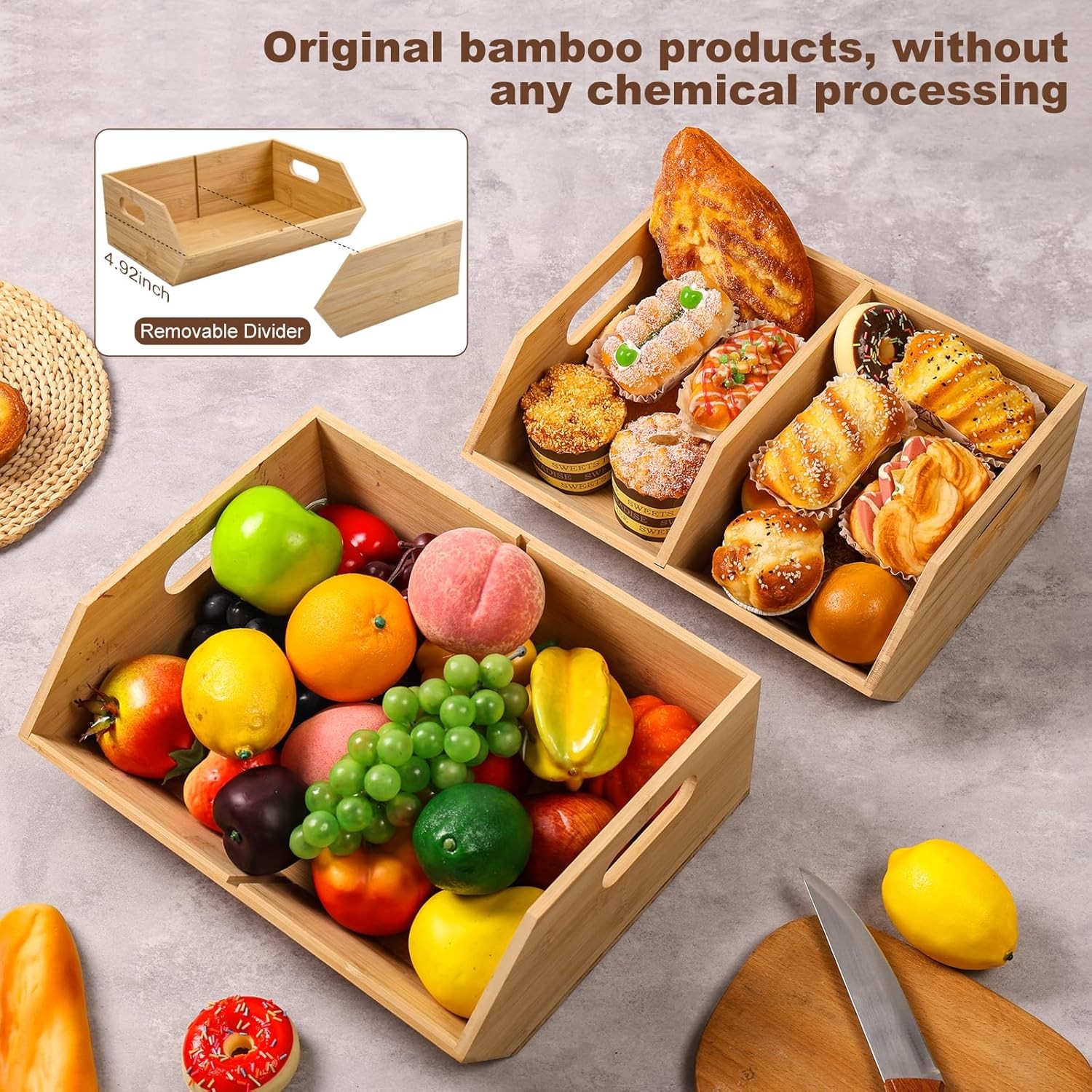 2 Set Bamboo Storage Bins Pantry Organizers & Storage Kitchen Countertop