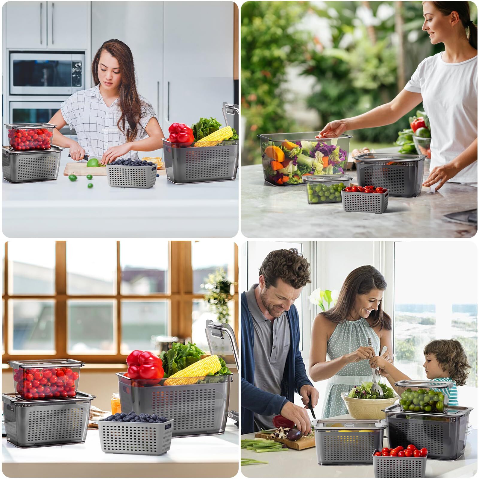 4 Pack Fruit Containers For Fridge Vegetable Storage Container With Lids &remova