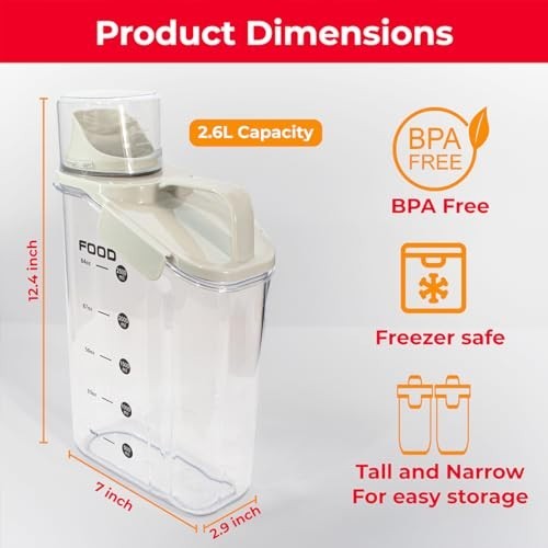 Two Pack Food & Cereal Storage Container – 2.6L Airtight Plastic Kitchen Organiz