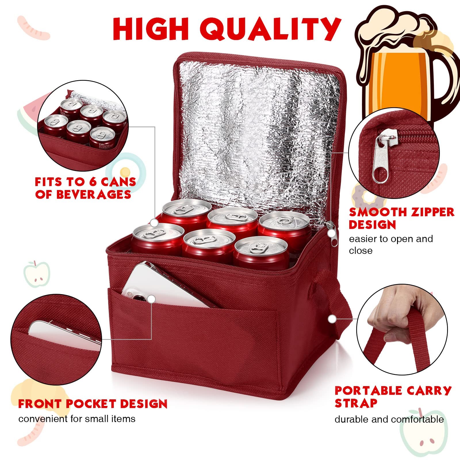 Nuogo 15 Pack Insulated Lunch Bags Bulk Reusable Cooler Boxes Leakproof Lunch Bo