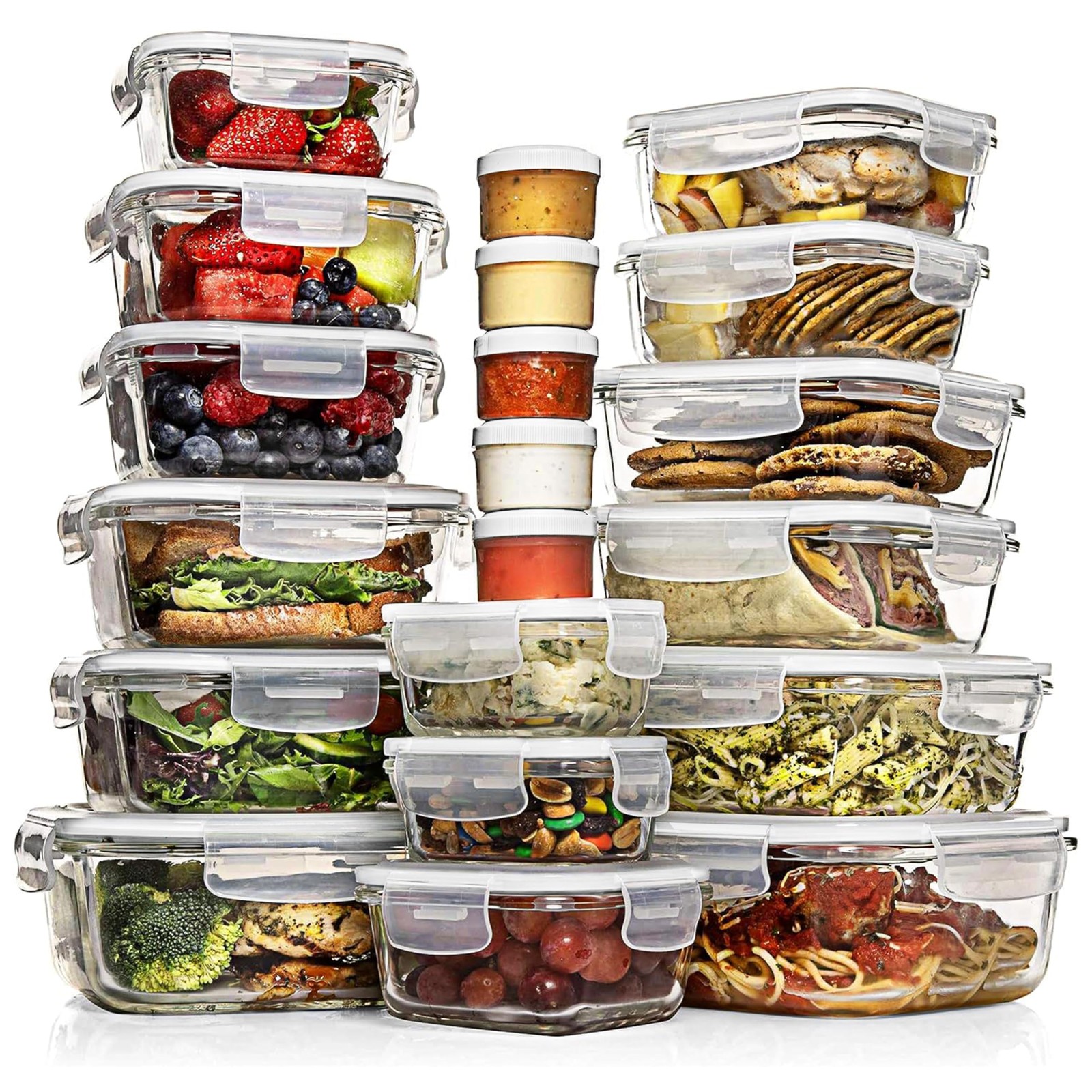 35 Pc Set Glass Food Storage Containers with Lids – Meal Prep Airtight Bento …