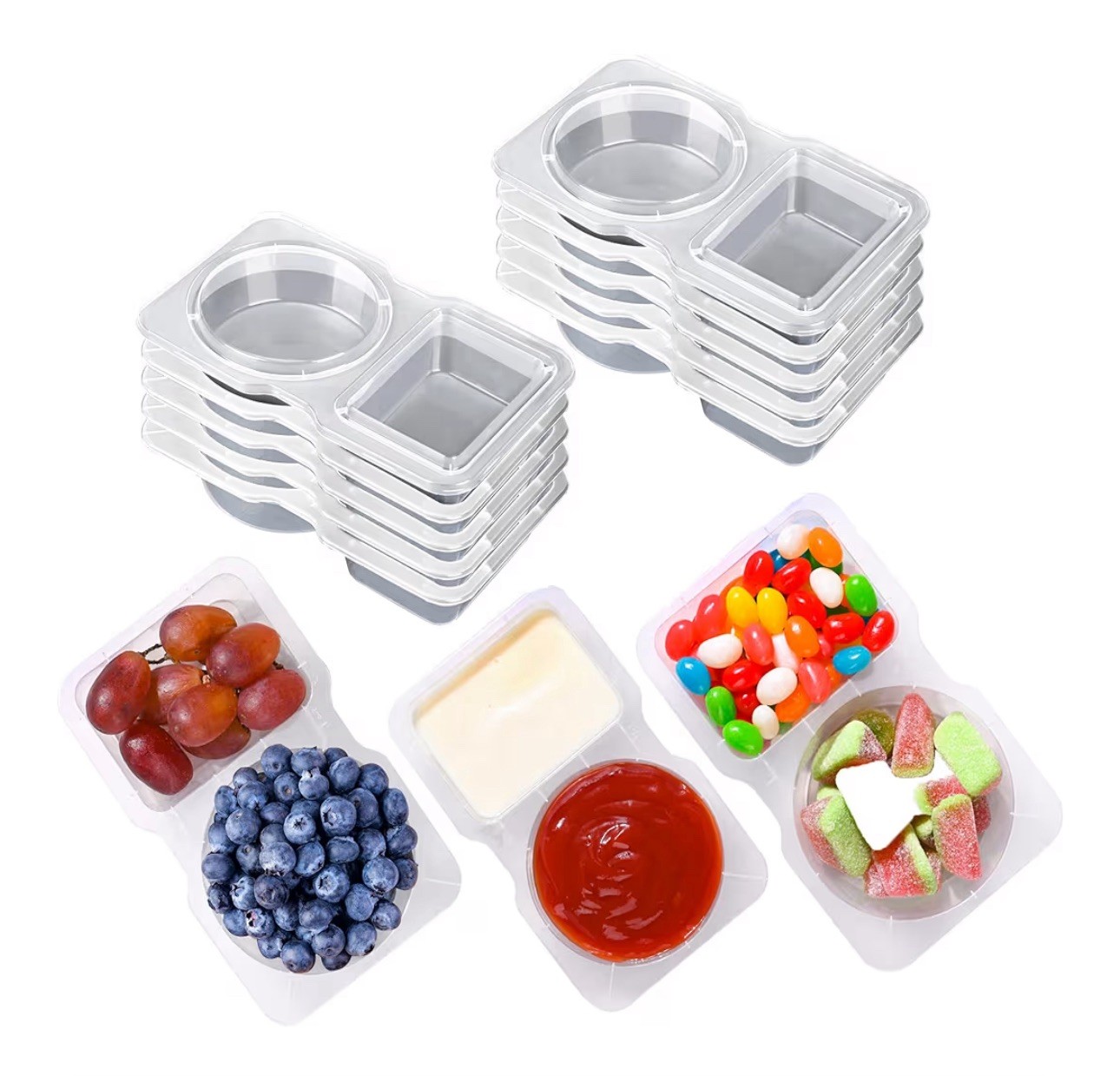 10pcs Reusable Snack & Sauce Dipping Containers with Lids 2-Compartment BPA-Free