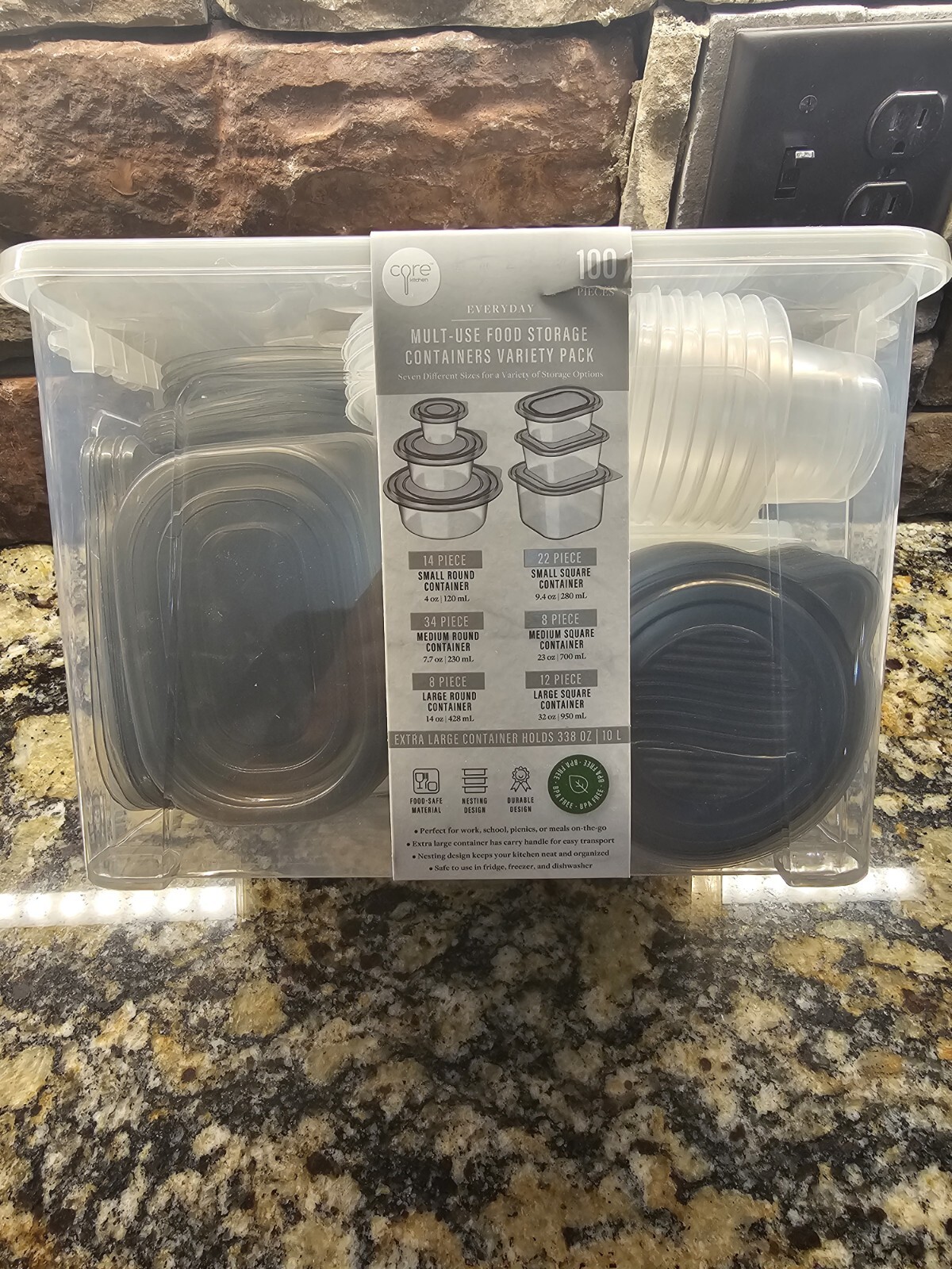 100 Pc Core Kitchen Plastic Multi-Use Food Storage Containers Variety Pack