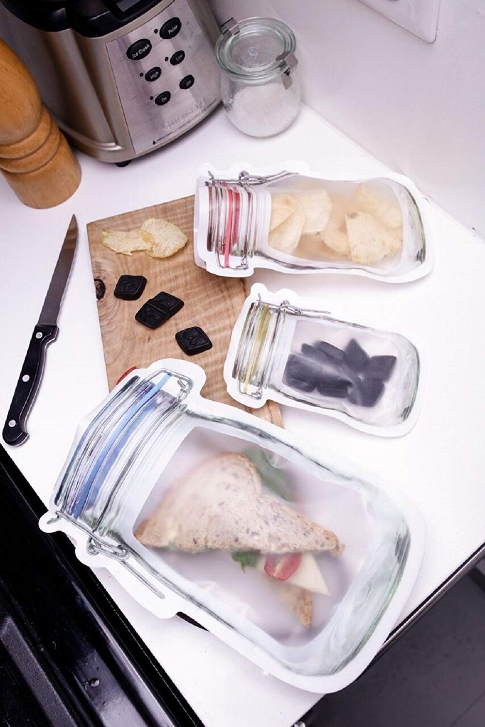 10Pcs Mason Jar Pattern Food Storage Bag Reusable Portable Stand Up Smell Pro…