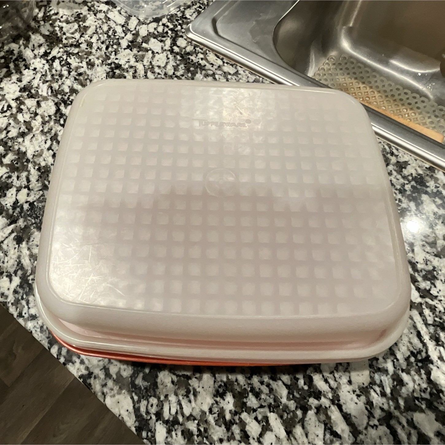 Tupperware Rectangle 3.5L Plastic Food Storage Container w/ Snap Lid White/Red