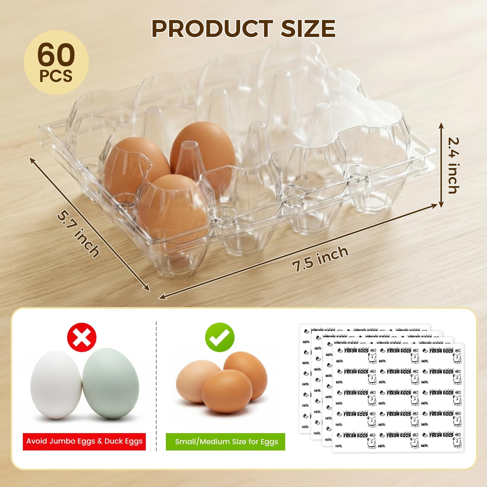 Clear Plastic Egg Cartons 60 Pcs Date Labels Reusable Medium Egg Storage 720 Cou