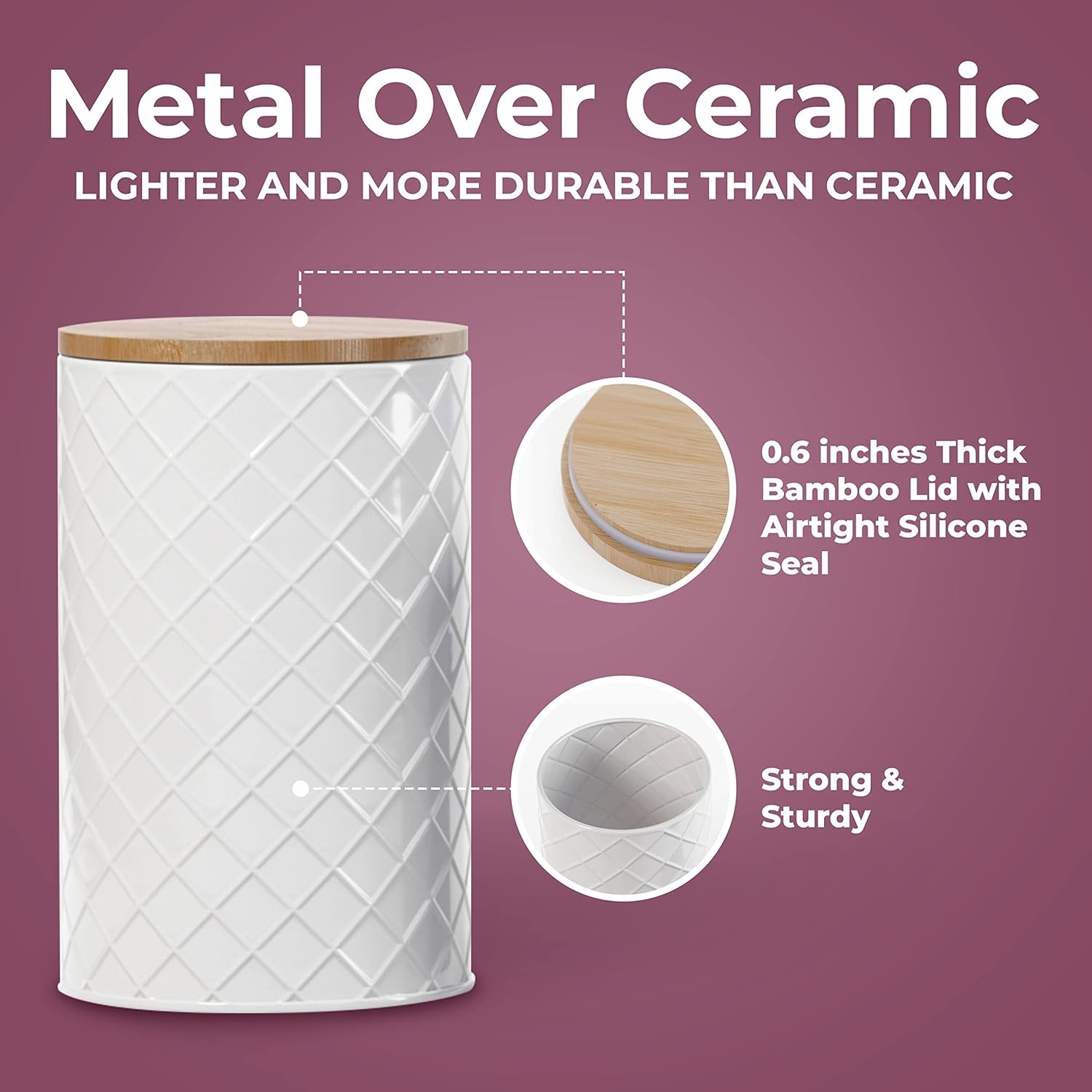 ® White Metal Canister Set for the Kitchen Counter, Food Canister Set of 4,