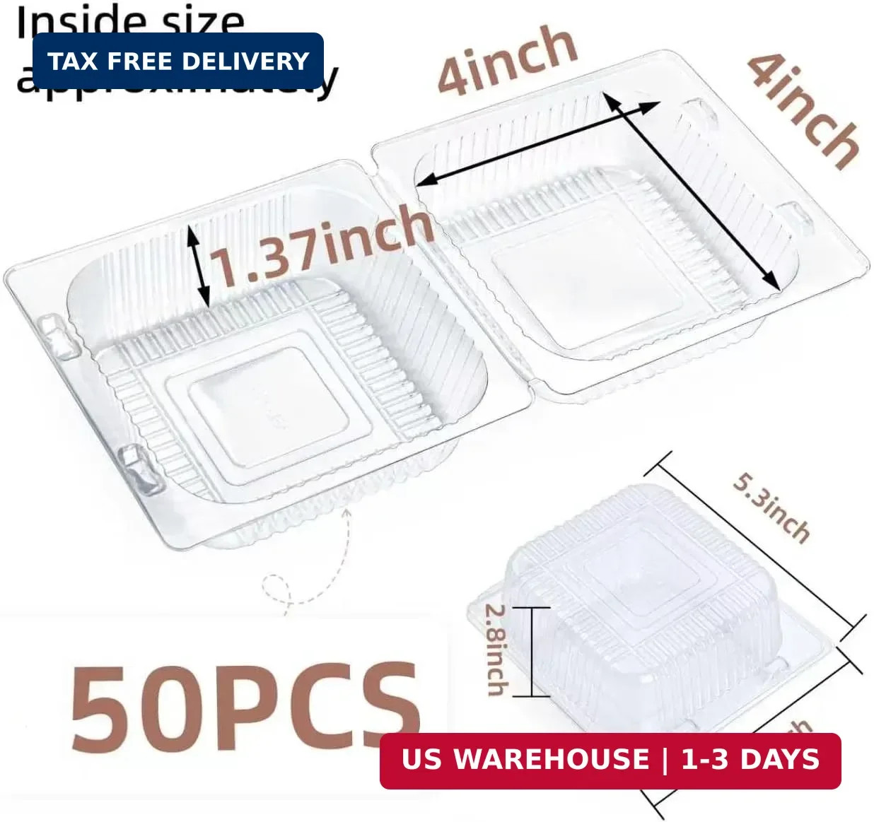 50 Pack Clear Clamshell Food Containers, Disposable Plastic Hinged Clamshell Tak