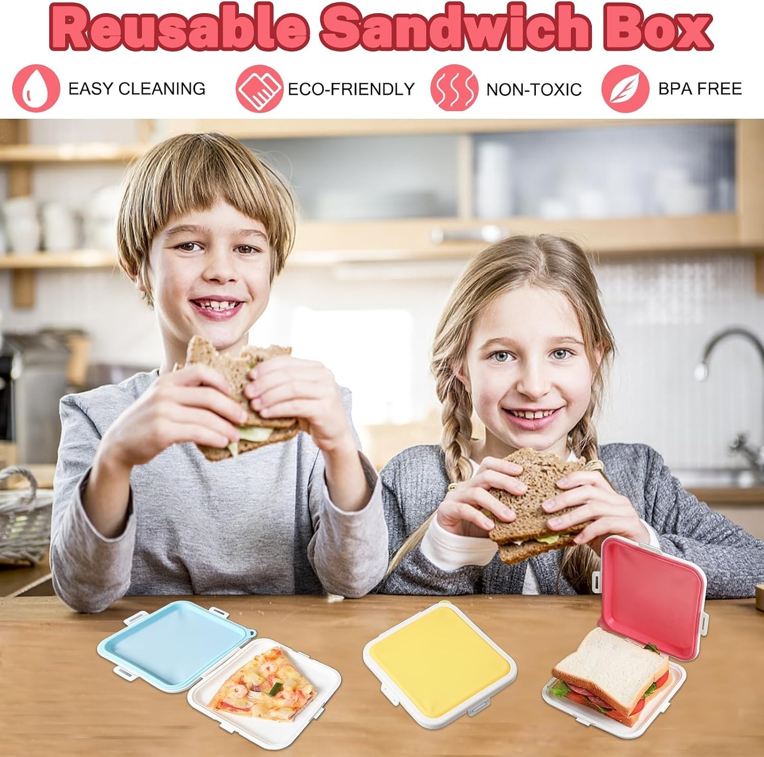 3 Pack Silicone Sandwich Containers BPA Free Leakproof Reusable Food Storage