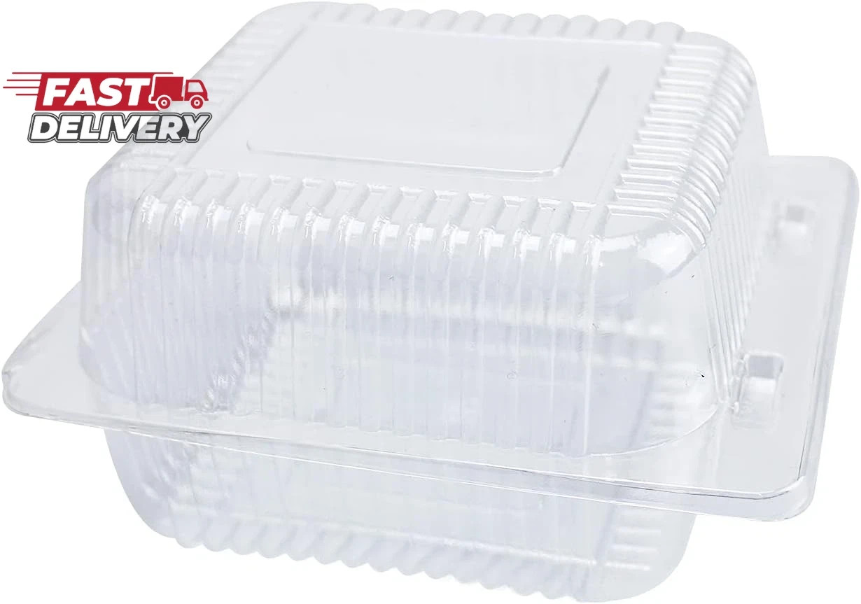 Clear Square Plastic Hinged Food Containers, 50PC Cake Slice Containers, Disposa