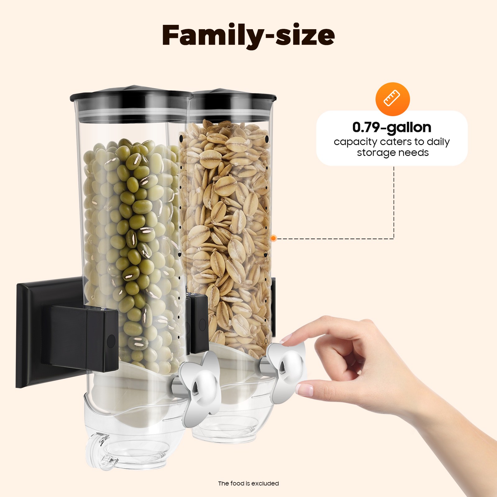 Wall-mount Cereal Dispenser 2 Cups Nuts Coffee Beans Grains 3L Storage Container