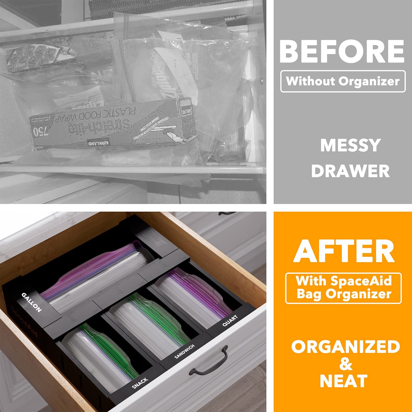Bag Storage Organizer for Kitchen Drawer, Bamboo Organizer, Compatible with G…