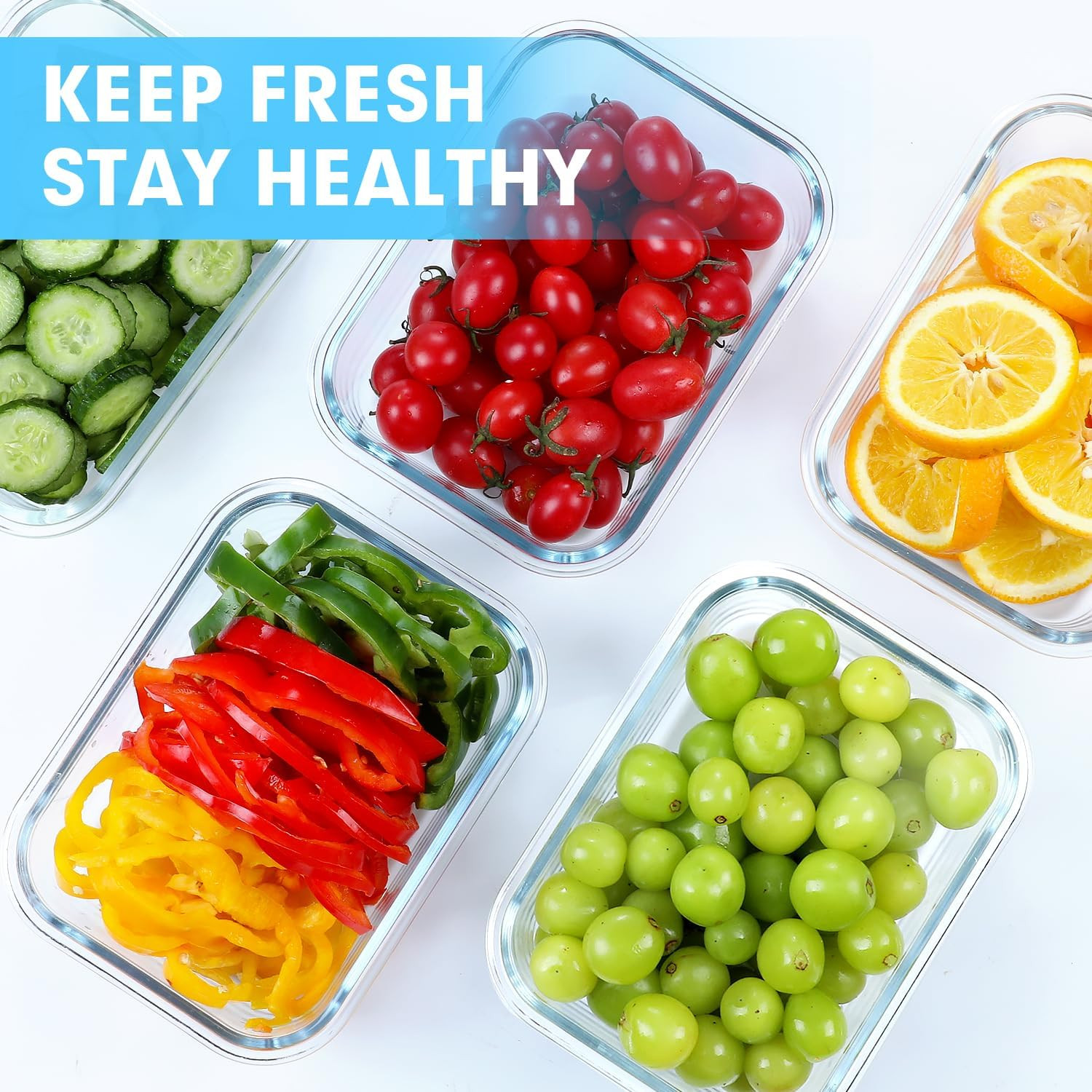 5 Pack 36 OZ Glass Meal Prep Containers, Airtight Glass Lunch Containers Set, Gl